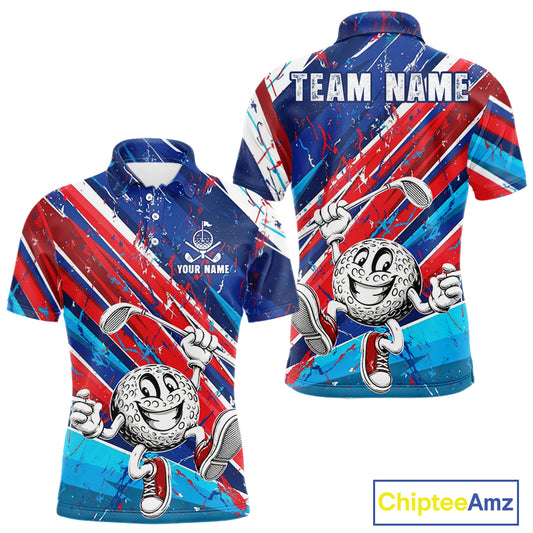 Funny Golfer Blue And Red Golf Polo Shirts For Men Custom Golf Team Outfits Golf Gifts NYN3965