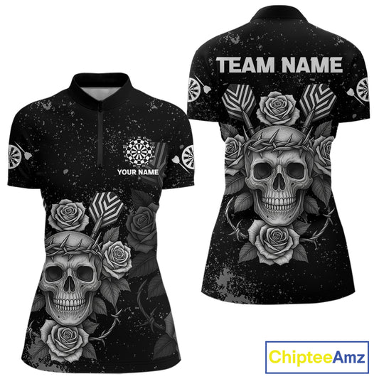 Roses Skull Dart Arrows Women's Grunge Darts Shirt - Custom Name For Darts Jersey NYN0442