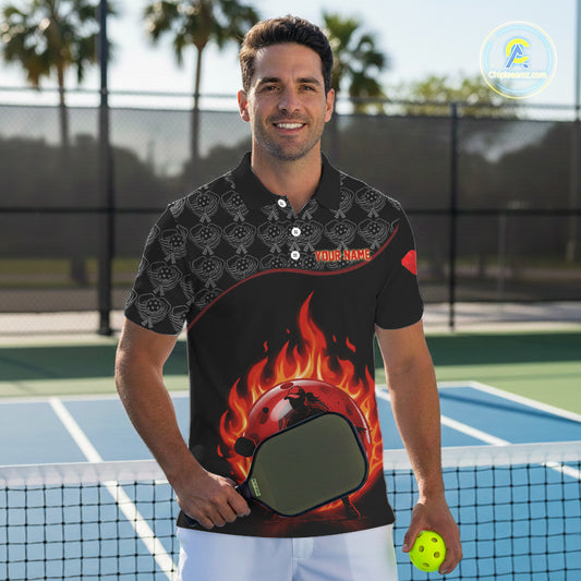 Custom Silhouette Human Red Flame Pickleball 3D Ball Jerseys Men Pickleball League Shirts NYN2165