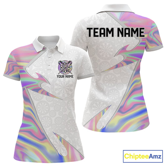Personalized Pink Holographic Dartboard Pattern Women Darts Polo & 1/4-Zip Shirts Dart Team Jerseys NYN2811