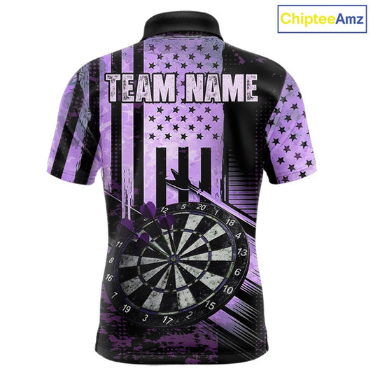 Purple US Flag Grunge Dartboard & Arrow Men Darts Polo Shirts Custom Dart Team Jerseys NYN2444