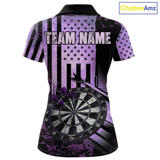 Purple US Flag Grunge Dartboard & Arrow Women Darts Polo Shirts Custom Dart Team Jerseys NYN2444