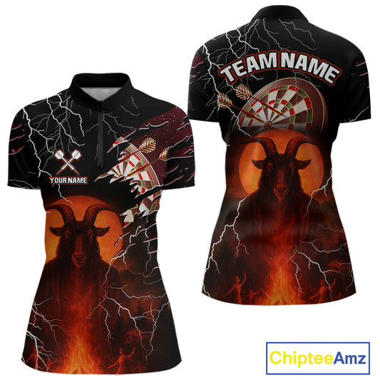 Flaming Goat Lightning Dartboard Women's Darts Team Shirt - Custom Name For Players NYN0509