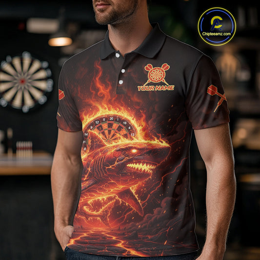 Red Flames Shark Cracked Dartboard Custom Men Darts Polo Shirt Fire Flame Dart Jerseys NYN1919