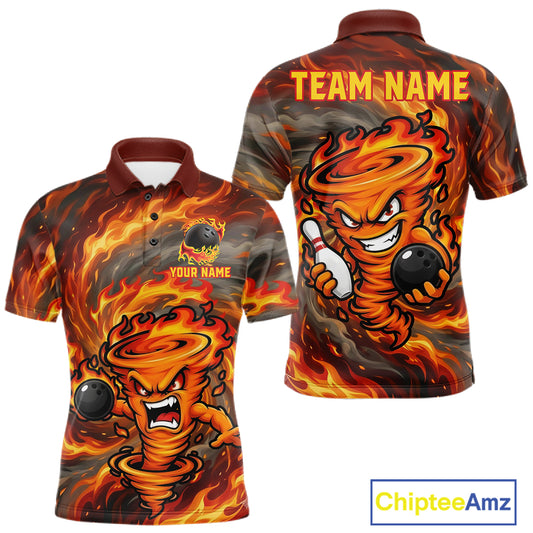 Men's red storm fire flame bowling polo shirt mockup custom bowling team jersey flame bowling apparel