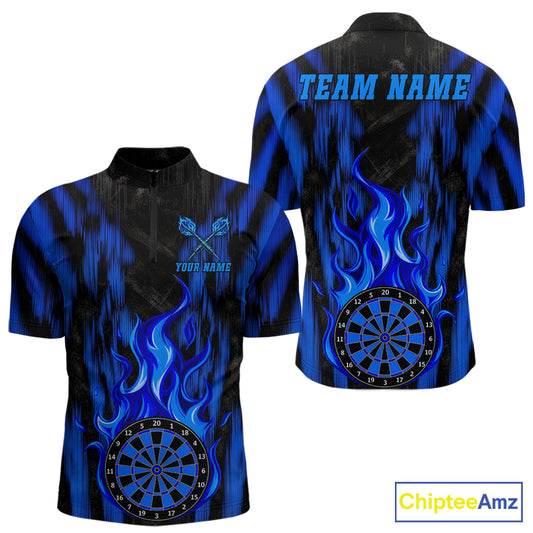Grunge Black And Blue Flaming Dartboard Mens Darts Shirt Personalized Team Darts Jersey NYN3247
