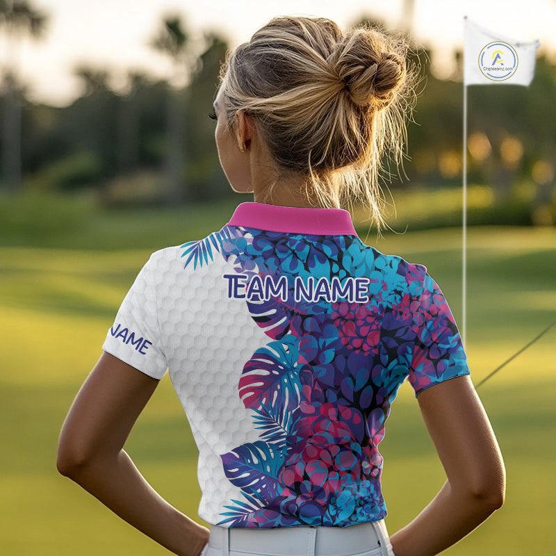 Womens Golf Clothing Monstera Pattern Floral Golf Shirt Custom Women White Golf Polo Best Golf Gifts NYN2936