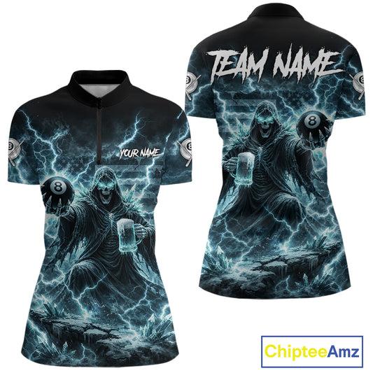 Lightning Turquoise Grim Reaper Beer 8 Ball Pool Women Billiard Shirt Personalized Billiard Team Names NYN2735