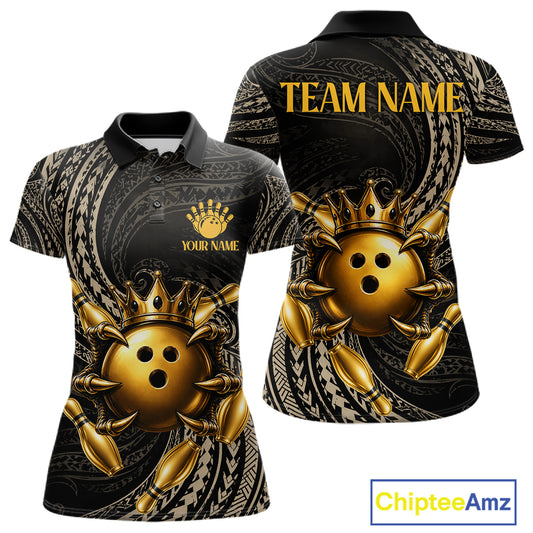 Black And Gold Crown Bowling Ball & Pin Jerseys For Women Custom Claws Skull Bowling Team Attire NYN3170