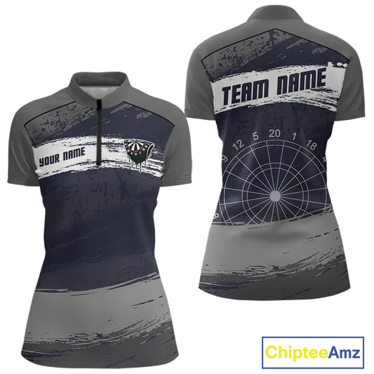 Grey Modern Grunge Dartboard Women's Darts Shirt - Custom Name For Dart Players NYN0413