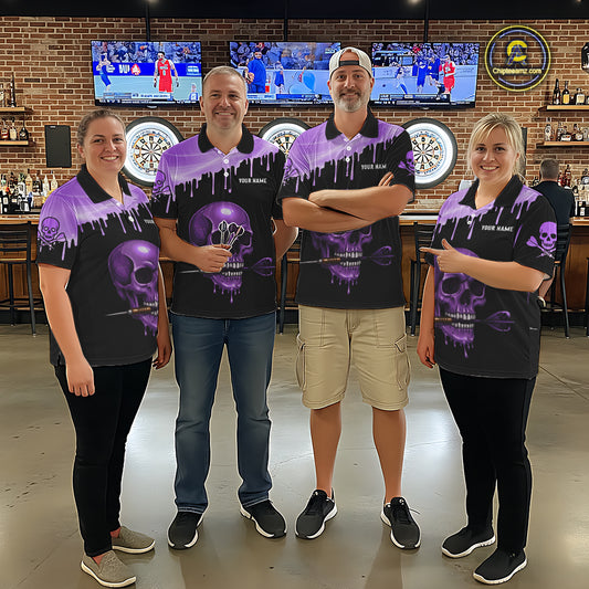 Custom Holographic Purple Skull Darts Shirt 1/4-Zip For Women Light Skull Dart League Jerseys NYN2109