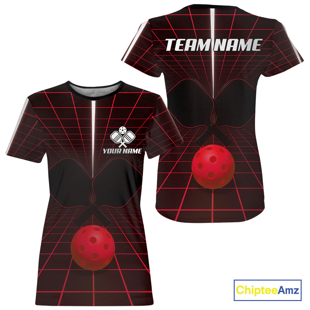 Custom Black And Red Pickleball Ball T-Shirt For Women Outfits Pickleball Jerseys NYN1886