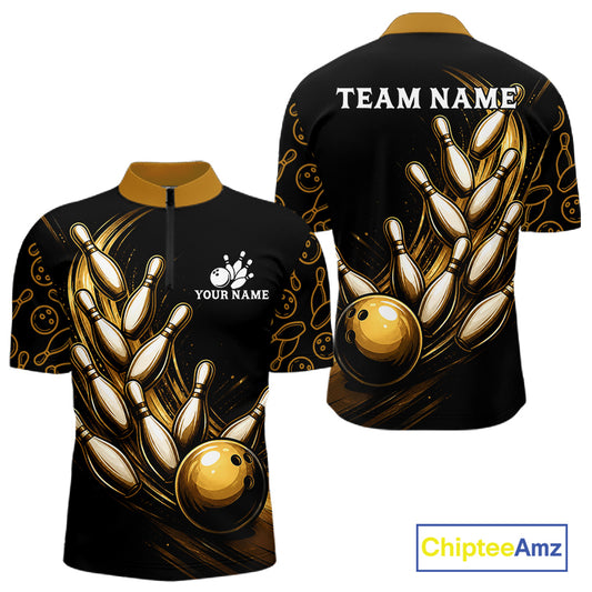 Strike Bowling Gold Yellow Bowling Jerseys For Men Custom Bowling Shirts Team Attire NYN3179