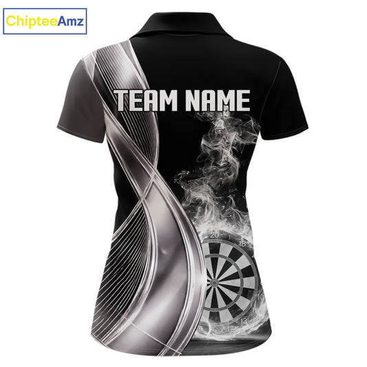 Black And Silver Darts Polo Shirts For Women Custom White Smoke Dartboard Dart Team Jerseys NYN2446