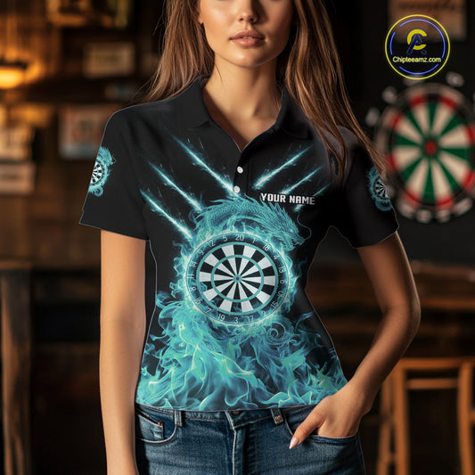 Custom Lightning Dragon Turquoise Flames Dartboard Dart Women Polo Jerseys Dart Team Shirt NYN1705