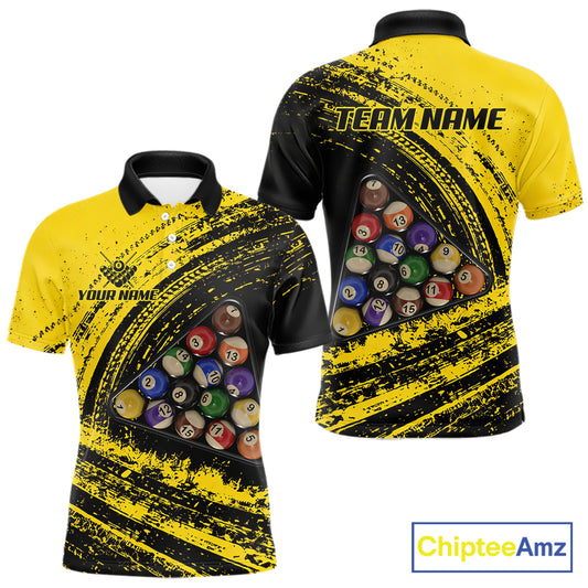Yellow Grunge Billiard 15 Ball Pool Polo & Quarter-Zip Shirt Custom Billiard Team Attire For Men NYN2747