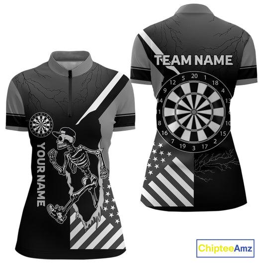 Skeleton Running Black Pattern Dartboards Dart Shirts For Women, Dart Jerseys NYN0055