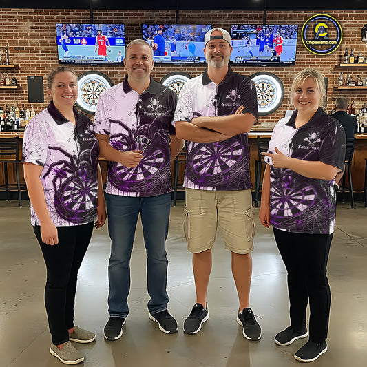 Personalized Black & Purple Dripping Spider Men Dart Quarter-Zip Shirts Custom Dart League Jerseys NYN2096