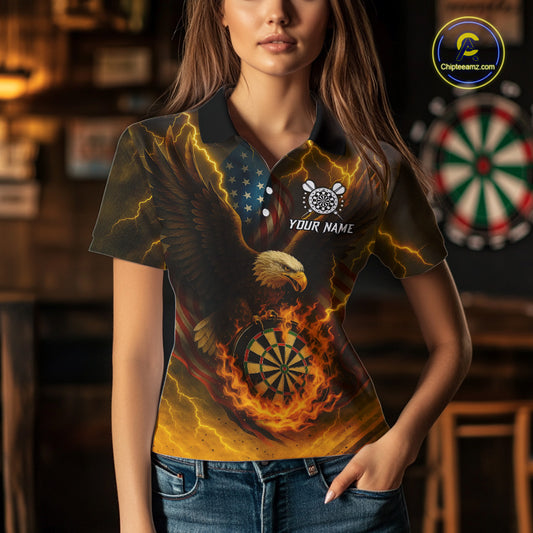 Custom Yellow Lightning Flame Dartboard Polo Darts Shirt For Women Outfit Dart Team Jersey NYN1311