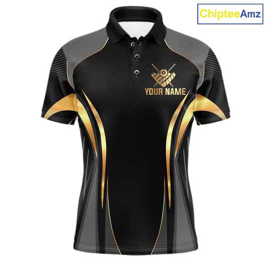 Custom Black And Gold 8 Ball Pool Billiard Shirt For Men Billiard League Polo & 1/4 Zip Jersey NYN3974