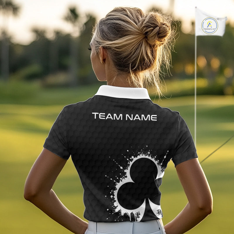 Black Clubs Poker Womens Golf Polo Shirt Custom Name Splatter Poker Golf Top For Team, Golf Gift NYN4037