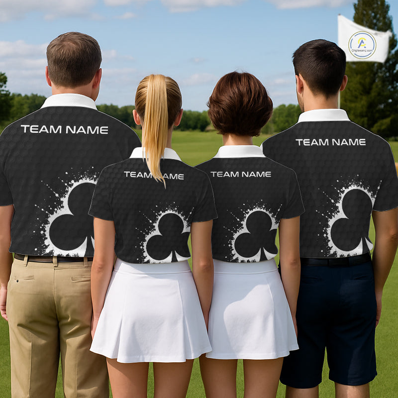 Black Clubs Poker Mens Golf Polo Shirt Custom Name Splatter Poker Golf Top For Team, Golf Gift NYN4037