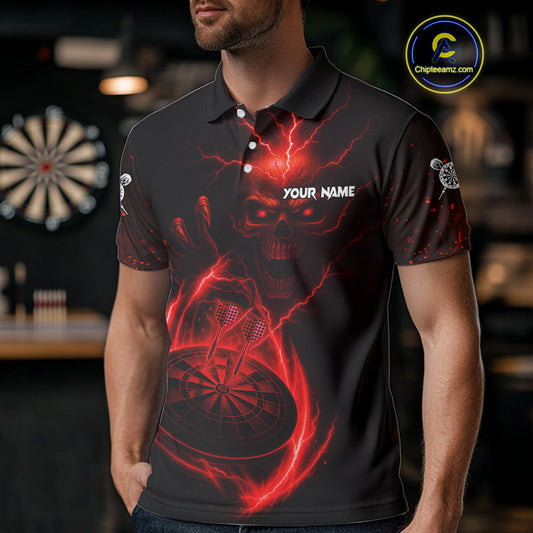 Custom Lightning Dartboard Red Skull Dart Men Polo Jerseys Dart Tournament Shirt NYN1670