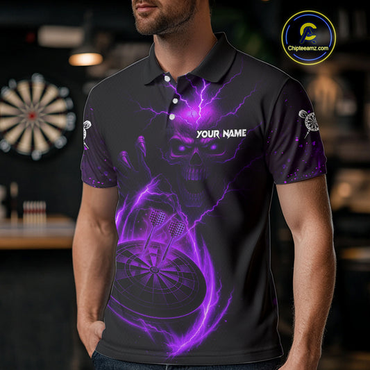 Custom Lightning Dartboard Purple Skull Dart Men Polo Jerseys Dart Tournament Shirt NYN1671