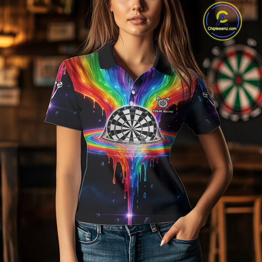 Custom Dripping Rainbow Dartboard Darts Polo Shirt For Women Multicolor Dart Jerseys NYN1961