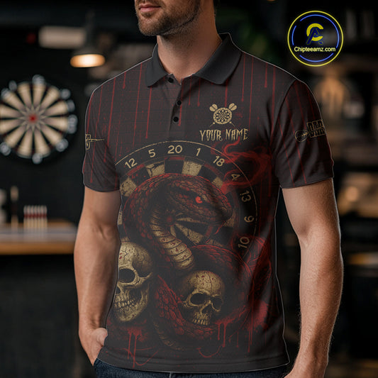 Red Dripping Cobra Dartboard Custom Men's Polo Darts Shirt Grunge Skull Darts Jersey NYN1796