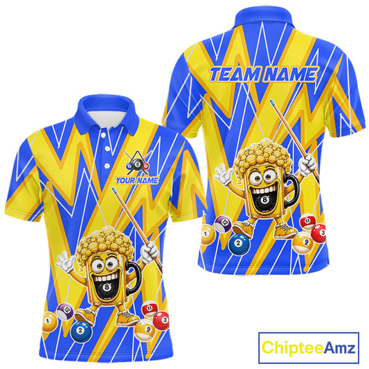 Yellow And Blue Funny Beer Billiard Shirt For Men Custom 8 Ball Pool Polo & 1/4 Zip Jersey NYN3781
