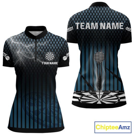 Azure Lightning Dartboard Electric Women's Dart Strike Shirt | Custom Name For Darts Jersey NYN0440