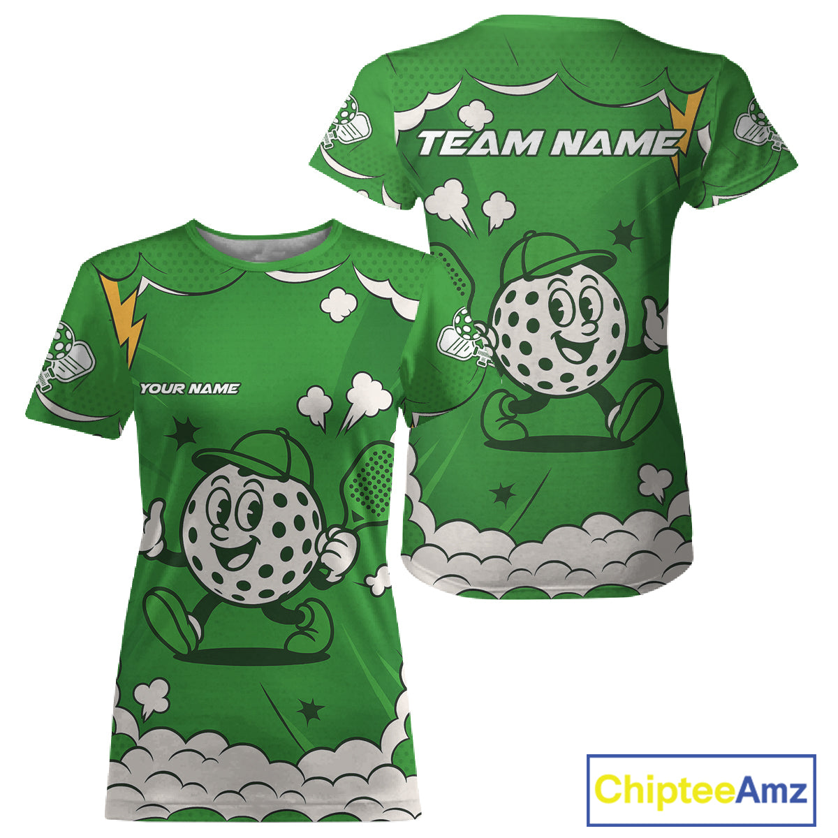 Custom White & Green Mascot Funny Pickleball T-Shirt For Women Funny Pickleball Jersey NYN1344
