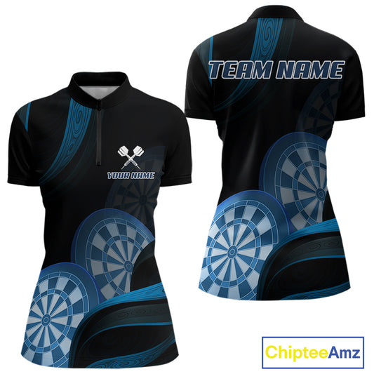 Three Blue-Dartboard 3D Tribal Darts Shirt For Women - Custom Name & Team Jersey NYN0622