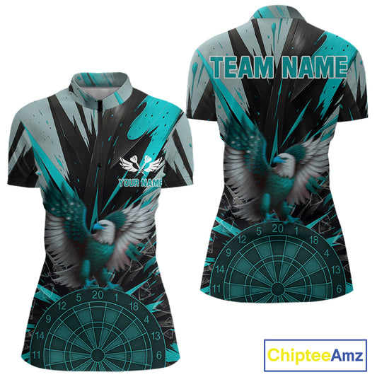 Eagle Dartboard Broken Glass Women's Darts Shirt Custom Name & Team | Opt2 - Turquoise NYN0657