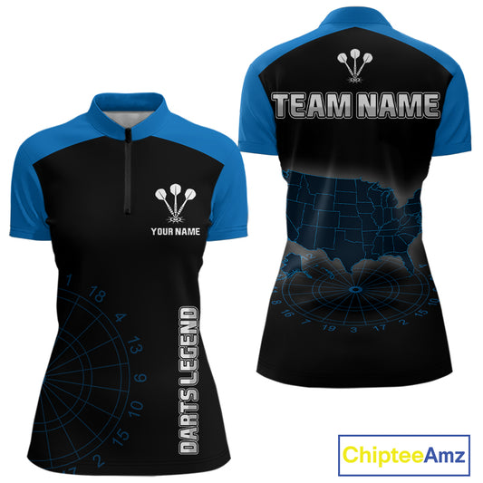 Navy Lightning US Map Dartboard Women's Darts Shirt - Custom Name For Dart Players NYN0415
