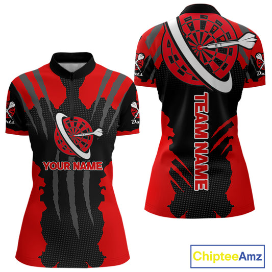 Red Darts Shirt With Claw Mark Design - Custom Team & Name Shirt For Women NYN0339