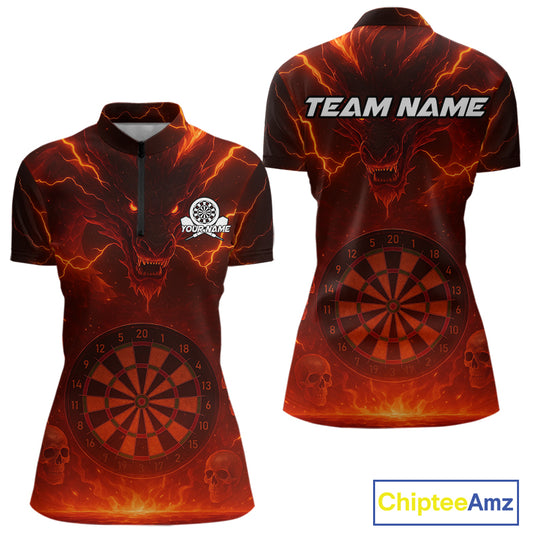Red Custom Lightning Dragon Skull Dart Shirts For Women Outfit Dart Dragon Jerseys NYN1058