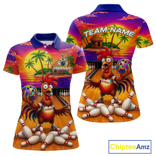 Funny Colorful Rooster Bowling Jerseys For Women Custom Summer Bowling Shirt Team Attire NYN3183