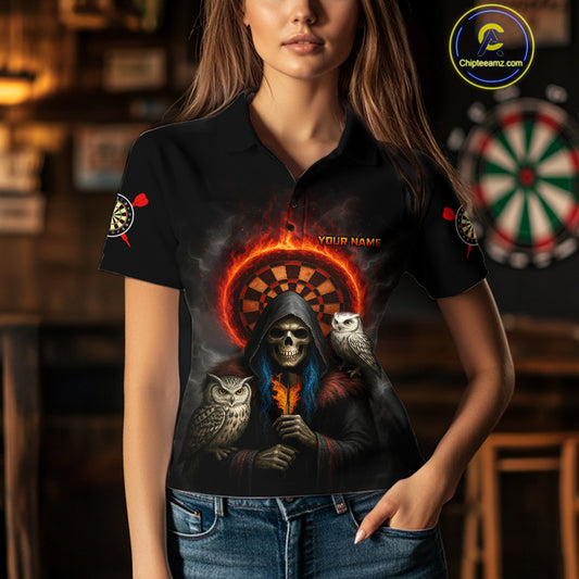Custom Smoke Grim Reaper Flames Dartboard Dart Women Polo Shirt Outfits Dart Jerseys NYN1616