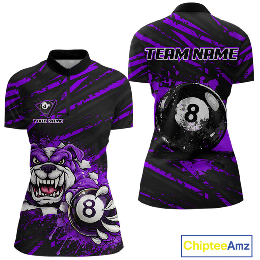 Purple Splatter Ball 8 Billiard Jerseys For Women Custom Funny Bulldog Billiard Team Jersey NYN2829