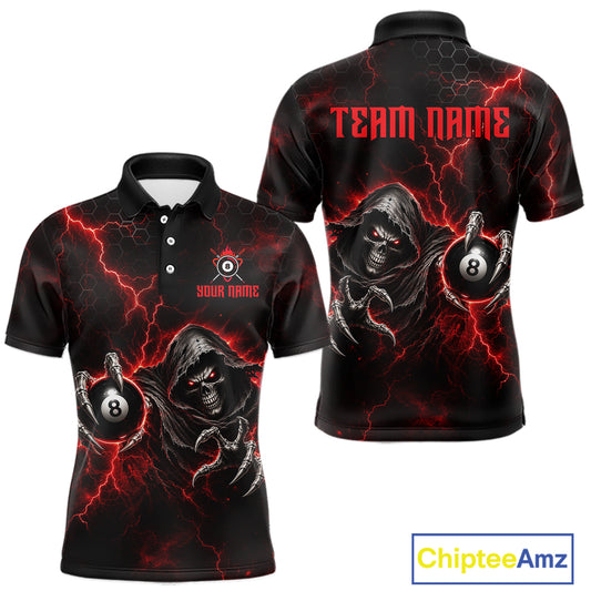 Custom Red Grim Reaper Thunder 8 Ball Pool Billiard Shirt For Men, Billiard Team Jersey NYN3778