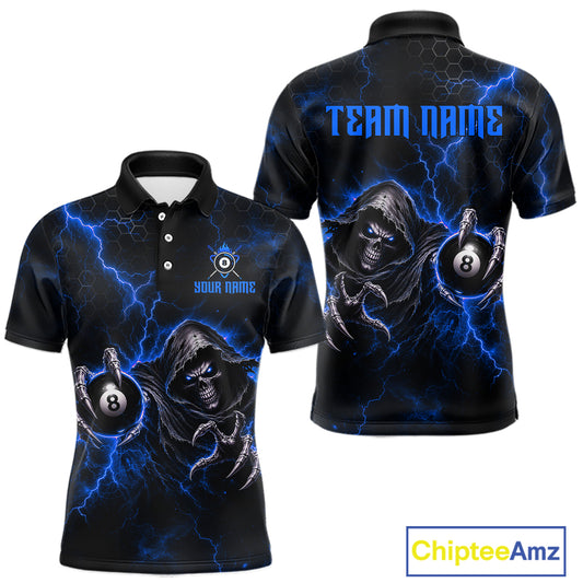 Custom Blue Grim Reaper Thunder 8 Ball Pool Billiard Shirt For Men, Billiard Team Jersey NYN3779