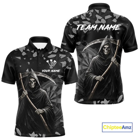 Grey Grim Reaper Smoke Dartboard Custom Grunge Men Darts Polo Shirt Darts Team Jersey NYN2718