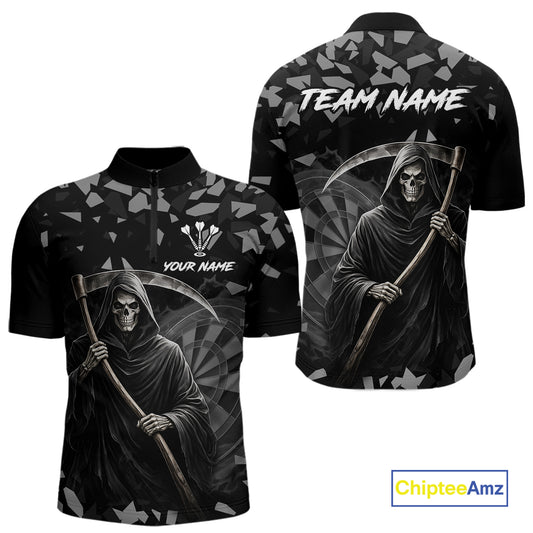 Grey Grim Reaper Smoke Dartboard Custom Grunge Men Darts 1/4-Zip Shirt Darts Team Jersey NYN2718