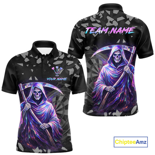 Holographic Grim Reaper Smoke Dartboard Custom Men Darts Polo Shirt Dart Team Jersey NYN2720