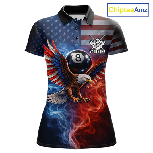 Blue & Red Flames Eagle 8 Ball 9 Ball Pool Billiard Shirt For Women Custom US Flag Billiard Jersey NYN3050
