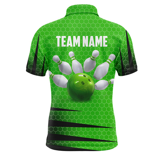 Personalized Bowling Jersey Green Bowling Shirt for Men Bowling Team League Polo Shirt QZT270