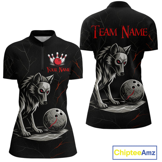Wolf Bowling Shirt for Women Custom Bowling Team Jersey Black Polo & Quarter-Zip Bowling Unisex QZT700