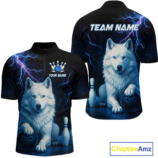 Custom Bowling Shirts for Men White Wolf Bowling Polo & Quarter-Zip Jersey Thunder Bowling Outfit QZT701